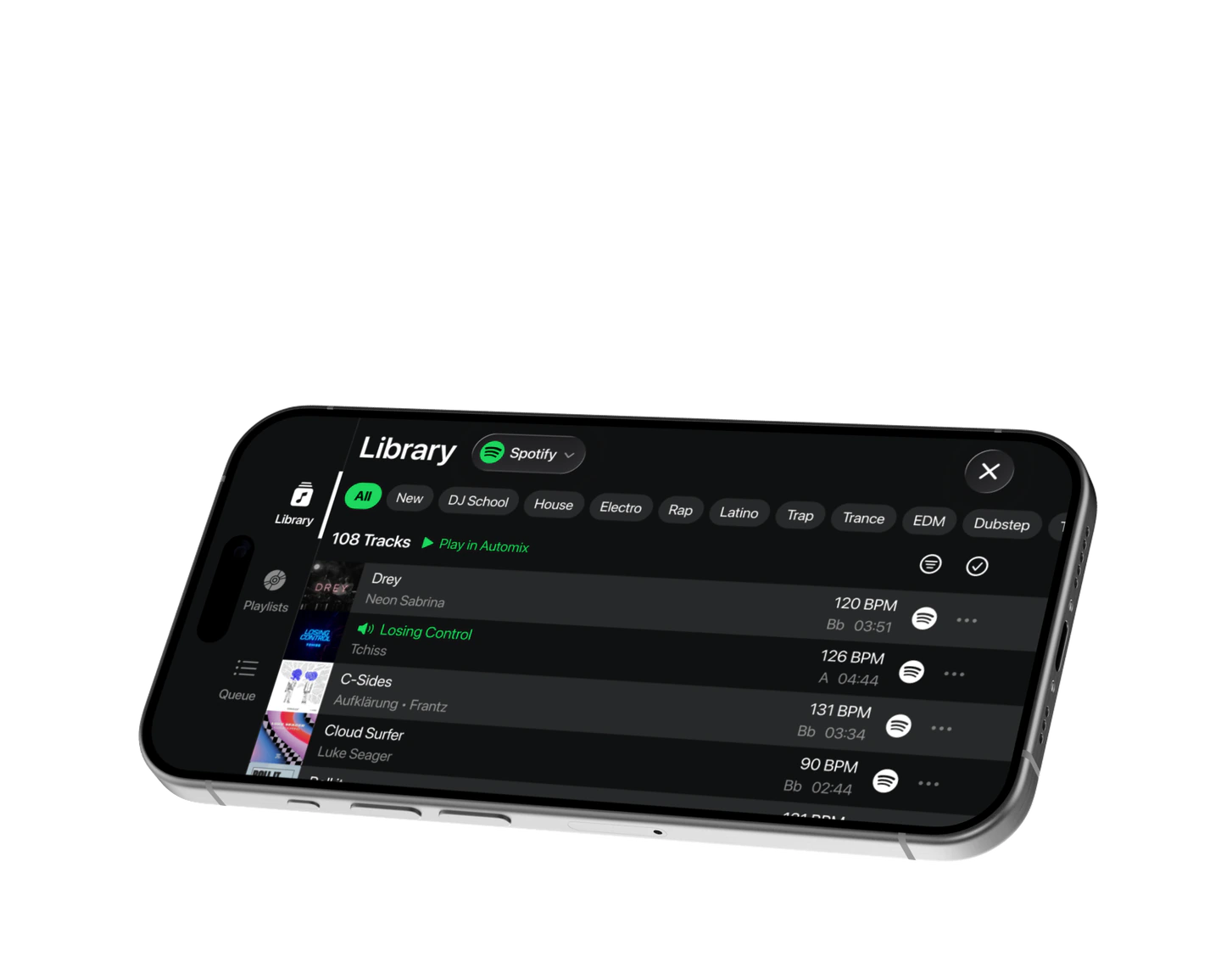 Browse your Spotify library, playlists, BPM and musical keys in edjing Mix